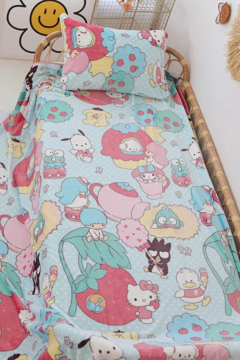 Cartoon Hello Kitty Plüschdecke Anime Flanell Kissenbezug Kawaii Sanrio Zimmerdekor Nickerchen Klimaanlage QuiltFeines Geschenk für Mädchen