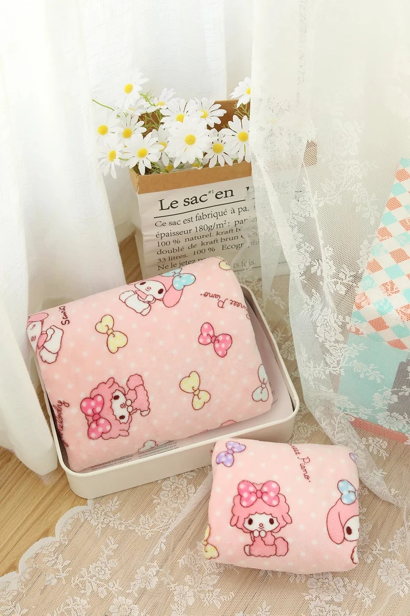 Cartoon Hello Kitty Plüschdecke Anime Flanell Kissenbezug Kawaii Sanrio Zimmerdekor Nickerchen Klimaanlage QuiltFeines Geschenk für Mädchen