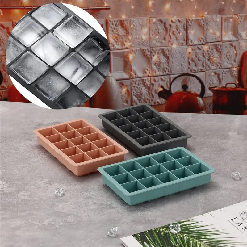 15 Gitter Silikon-Eiswürfelform Große quadratische Eiswürfelschale Form Eiswürfelbereiter Ungiftig Langlebig Bar Pub Wein Eisblöcke Maker