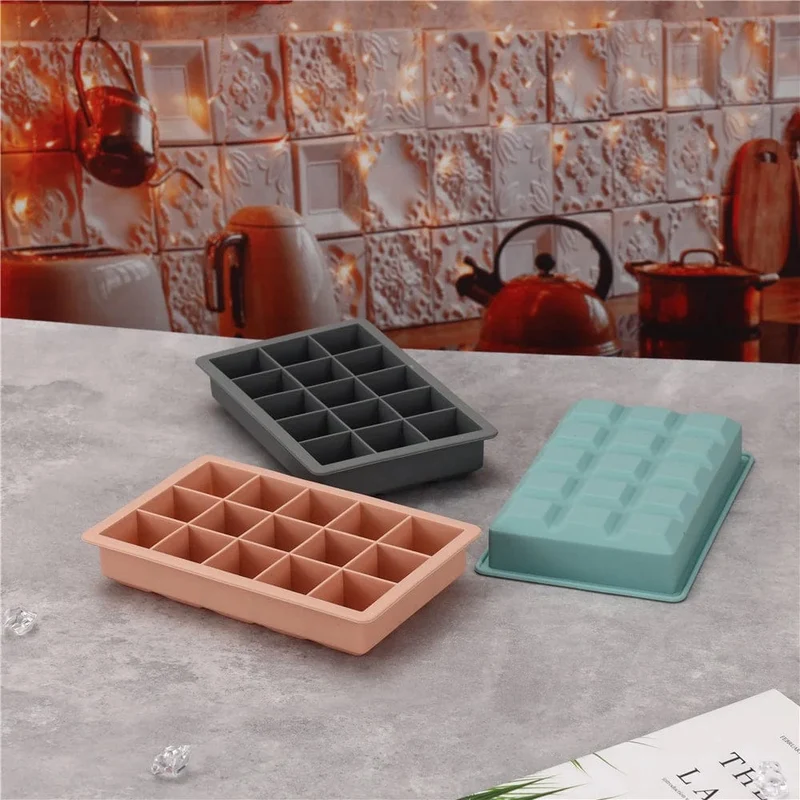 15 Gitter Silikon-Eiswürfelform Große quadratische Eiswürfelschale Form Eiswürfelbereiter Ungiftig Langlebig Bar Pub Wein Eisblöcke Maker