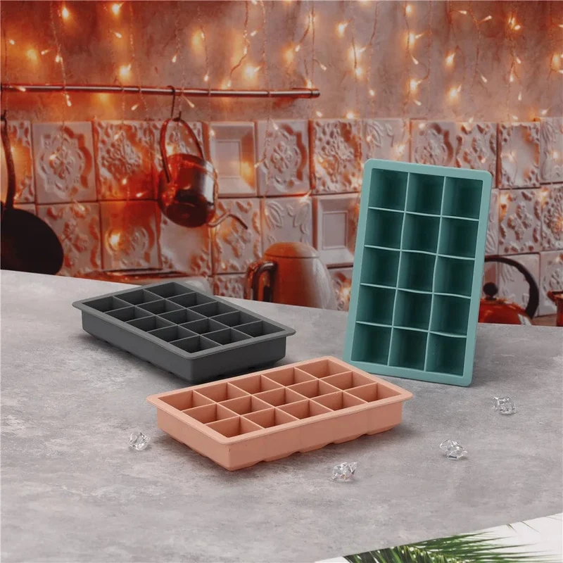 15 Gitter Silikon-Eiswürfelform Große quadratische Eiswürfelschale Form Eiswürfelbereiter Ungiftig Langlebig Bar Pub Wein Eisblöcke Maker