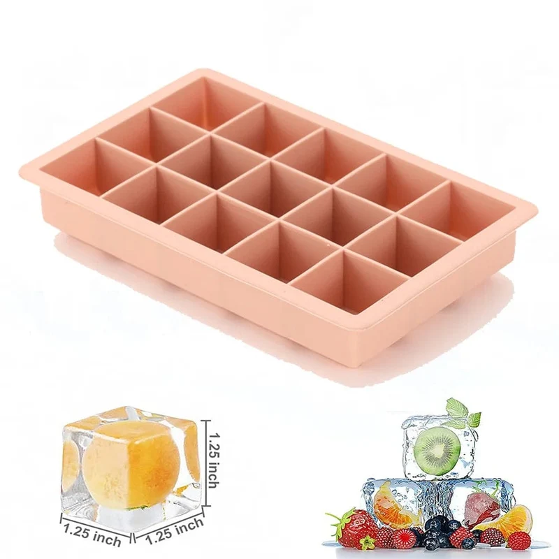 15 Gitter Silikon-Eiswürfelform Große quadratische Eiswürfelschale Form Eiswürfelbereiter Ungiftig Langlebig Bar Pub Wein Eisblöcke Maker