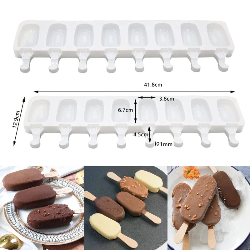 4 Zellen/8 Zellen Sommer Eis Silikonform DIY Eis am Stiel Maker Gefrierschrank Fruchtsaft Eis am Stiel Form Eiswürfelschale Kuchen Backform