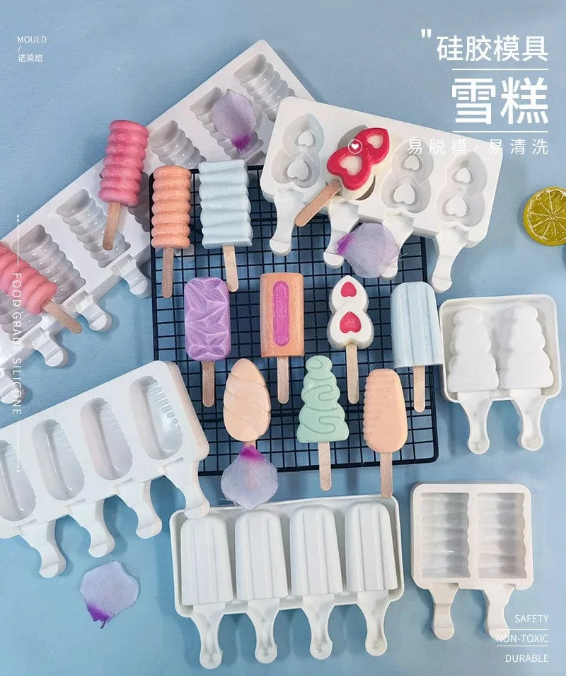 4 Zellen/8 Zellen Sommer Eis Silikonform DIY Eis am Stiel Maker Gefrierschrank Fruchtsaft Eis am Stiel Form Eiswürfelschale Kuchen Backform