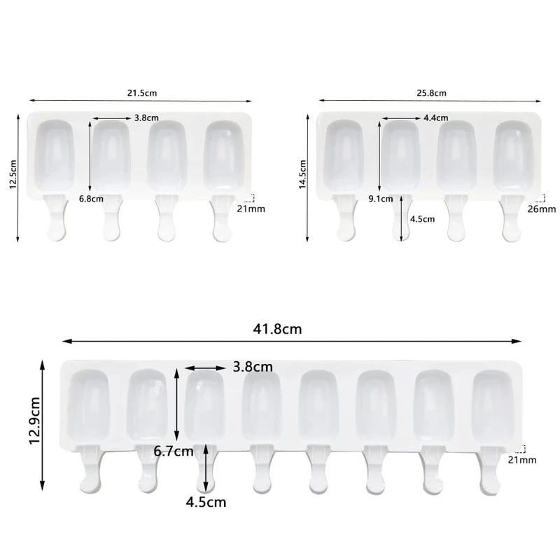 4 Zellen/8 Zellen Sommer Eis Silikonform DIY Eis am Stiel Maker Gefrierschrank Fruchtsaft Eis am Stiel Form Eiswürfelschale Kuchen Backform