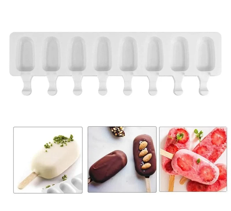 4 Zellen/8 Zellen Sommer Eis Silikonform DIY Eis am Stiel Maker Gefrierschrank Fruchtsaft Eis am Stiel Form Eiswürfelschale Kuchen Backform