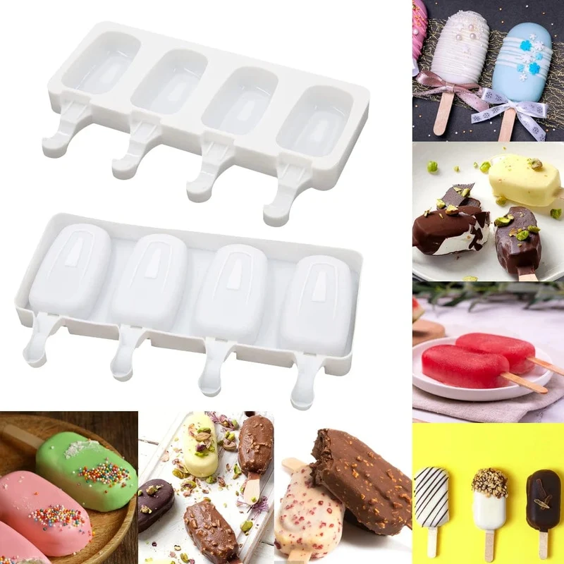 4 Zellen/8 Zellen Sommer Eis Silikonform DIY Eis am Stiel Maker Gefrierschrank Fruchtsaft Eis am Stiel Form Eiswürfelschale Kuchen Backform