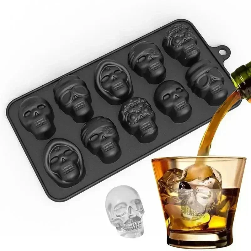 Totenkopf-Eiswürfelform, 10-Gitter-Totenkopf-Eisform für Halloween, Küchenwerkzeuge, wiederverwendbares Herstellungszubehör für Schokoladeneisform