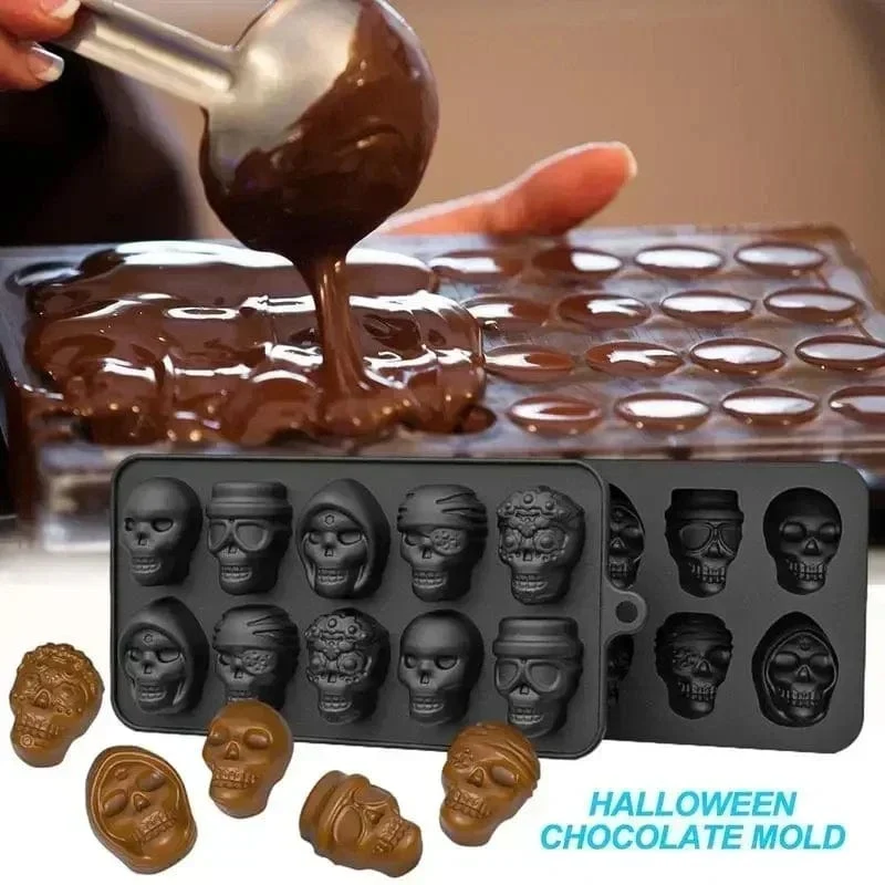 Totenkopf-Eiswürfelform, 10-Gitter-Totenkopf-Eisform für Halloween, Küchenwerkzeuge, wiederverwendbares Herstellungszubehör für Schokoladeneisform