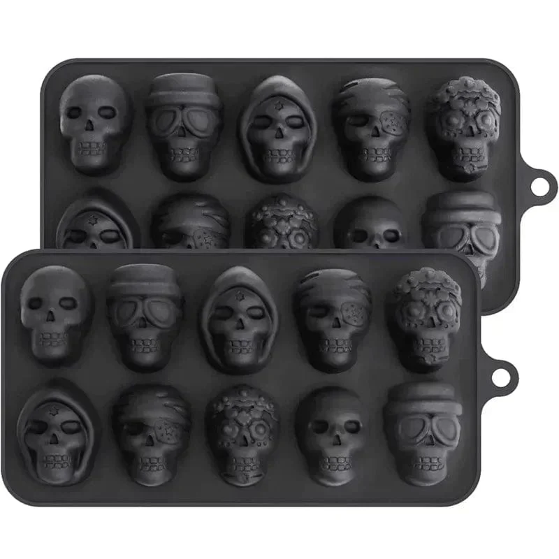 Totenkopf-Eiswürfelform, 10-Gitter-Totenkopf-Eisform für Halloween, Küchenwerkzeuge, wiederverwendbares Herstellungszubehör für Schokoladeneisform