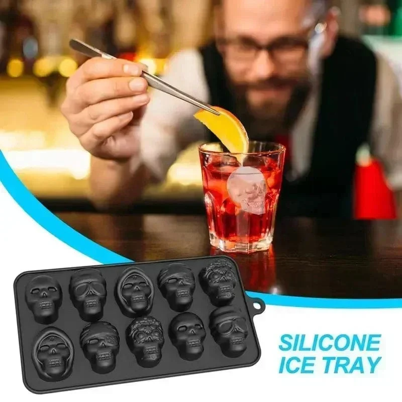 Totenkopf-Eiswürfelform, 10-Gitter-Totenkopf-Eisform für Halloween, Küchenwerkzeuge, wiederverwendbares Herstellungszubehör für Schokoladeneisform