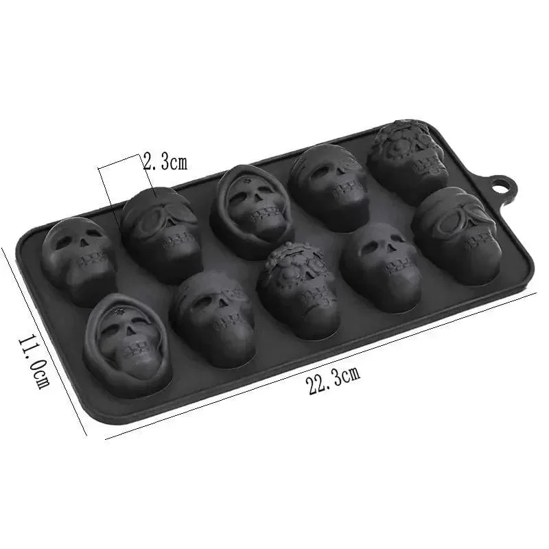 Totenkopf-Eiswürfelform, 10-Gitter-Totenkopf-Eisform für Halloween, Küchenwerkzeuge, wiederverwendbares Herstellungszubehör für Schokoladeneisform