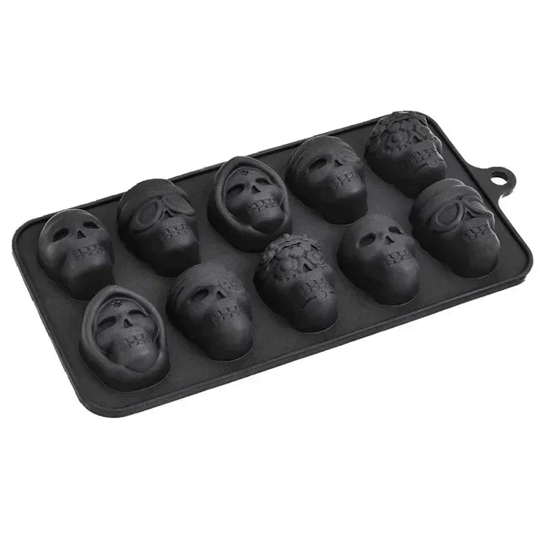Totenkopf-Eiswürfelform, 10-Gitter-Totenkopf-Eisform für Halloween, Küchenwerkzeuge, wiederverwendbares Herstellungszubehör für Schokoladeneisform