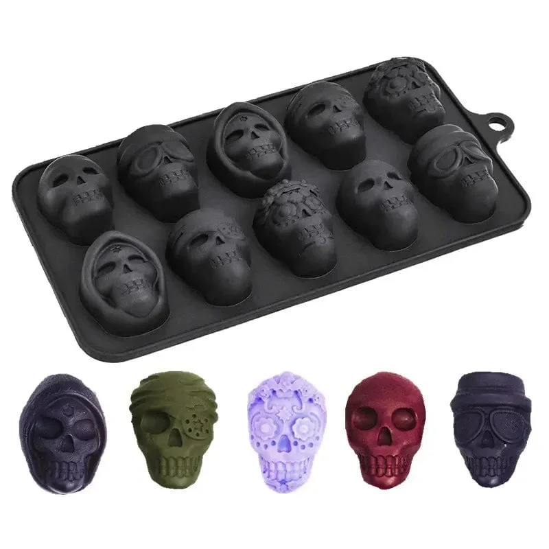 Totenkopf-Eiswürfelform, 10-Gitter-Totenkopf-Eisform für Halloween, Küchenwerkzeuge, wiederverwendbares Herstellungszubehör für Schokoladeneisform