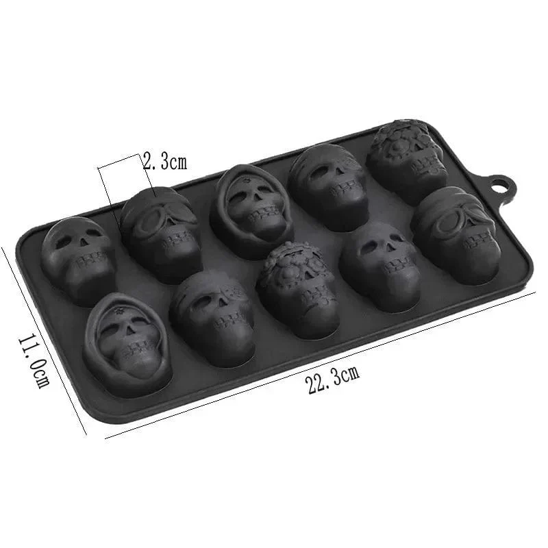 Totenkopf-Eiswürfelform, 10-Gitter-Totenkopf-Eisform für Halloween, Küchenwerkzeuge, wiederverwendbares Herstellungszubehör für Schokoladeneisform