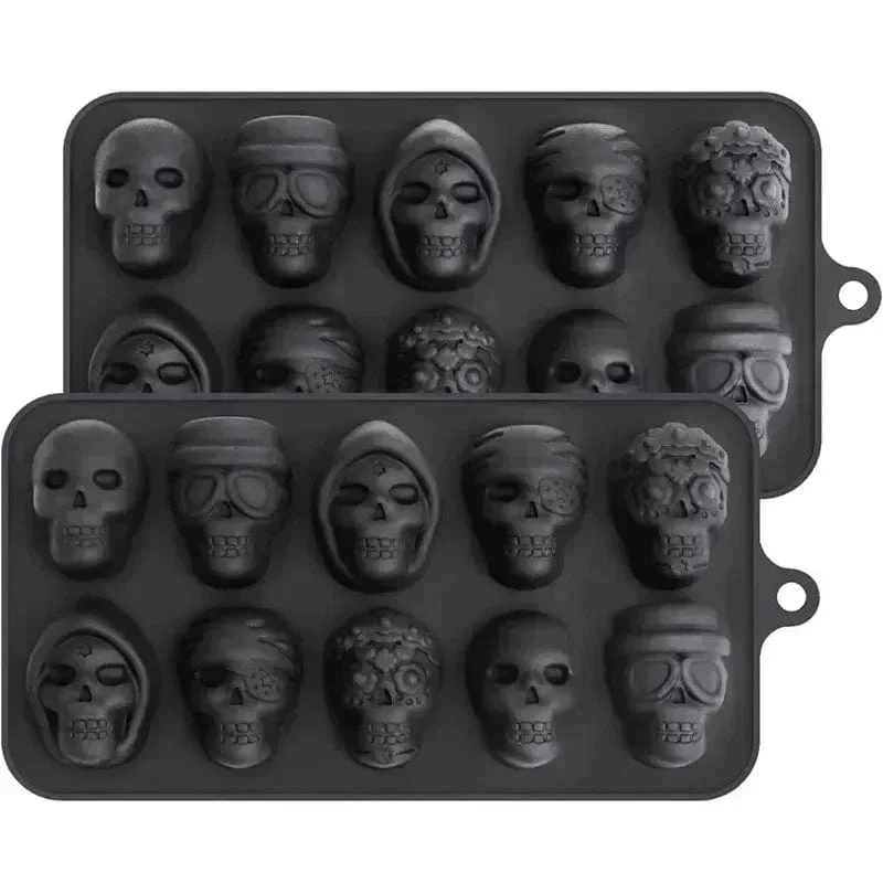 Totenkopf-Eiswürfelform, 10-Gitter-Totenkopf-Eisform für Halloween, Küchenwerkzeuge, wiederverwendbares Herstellungszubehör für Schokoladeneisform