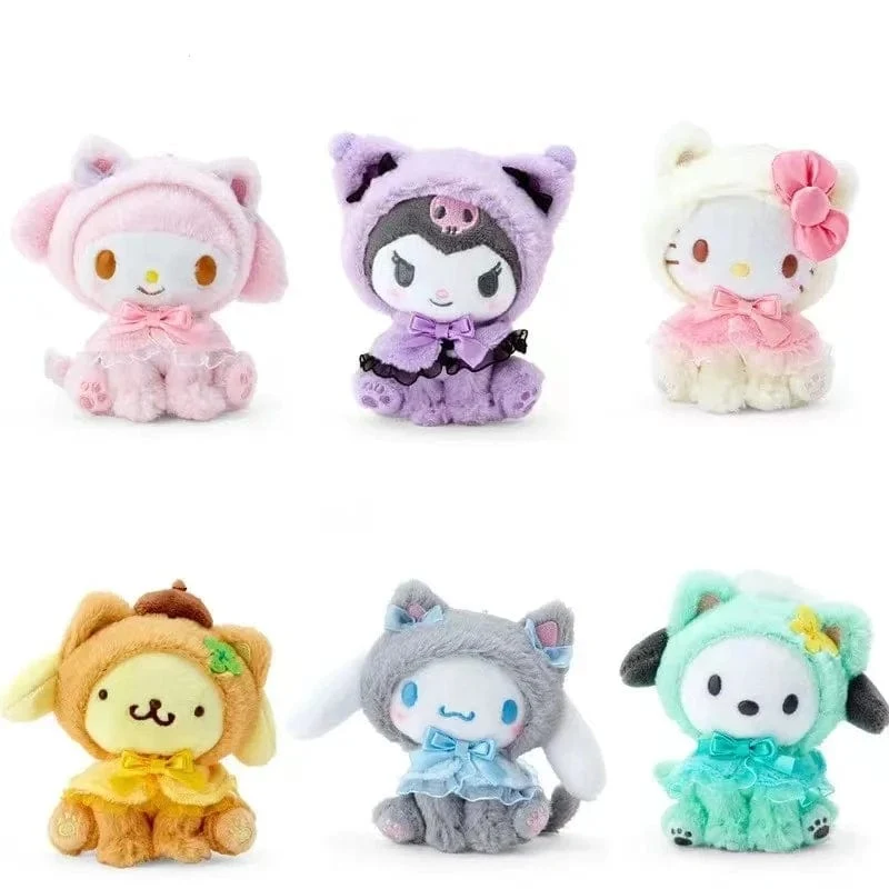 Sanrio Plüschtiere Kawaii Hello Kitty My Melody Zimmerdekor Kuromi Plüschtier Cinnamoroll Puppe Plüsch-Schlüsselanhänger für Weihnachtsgeschenke