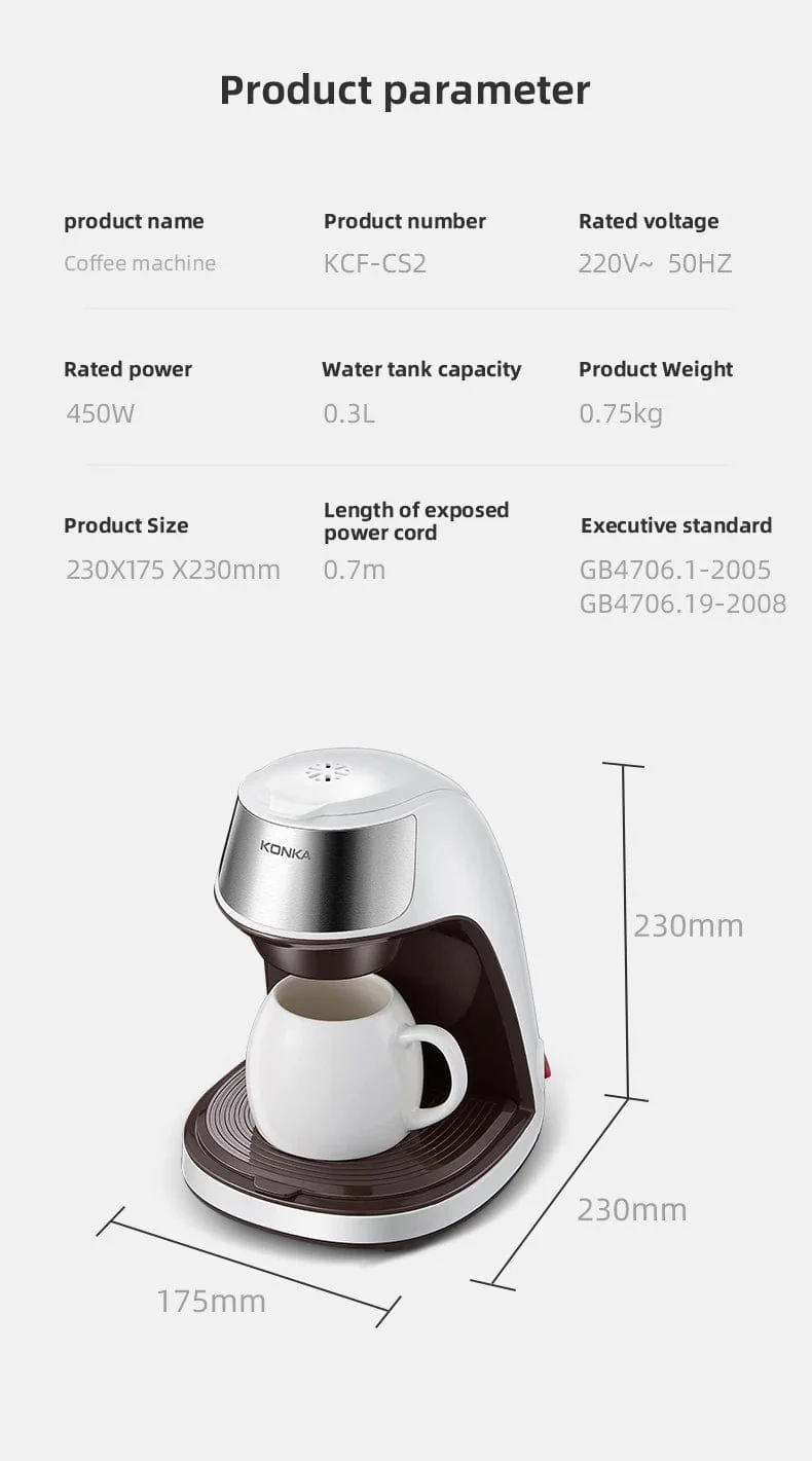 Mini Elektrische Filterkaffeemaschine Amerikanische Filterkaffeemaschine Ein-Knopf-Bedienung Kaffeemaschine Kaffee-Tools