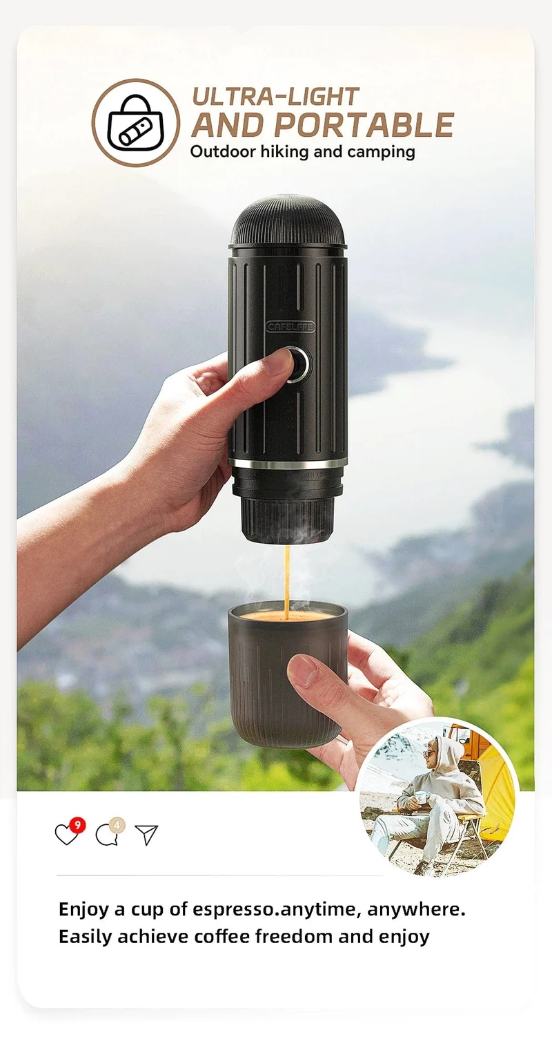 Cafelffe Outdoor-Kombination, kabellose elektrische tragbare Espressomaschine, Kaffeegeschenk, Camping, Wandern, Reisetasche, Cafetera