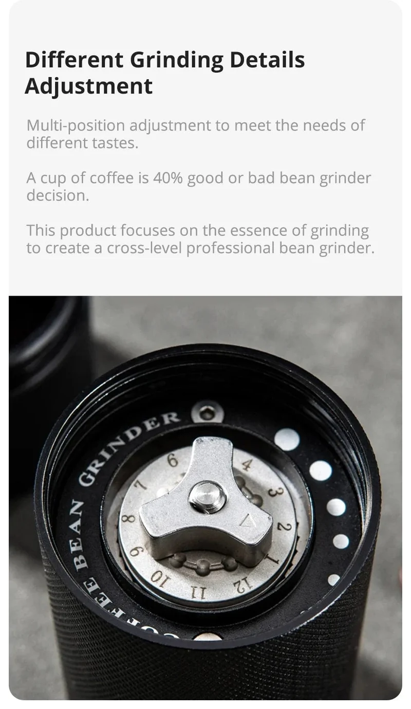 Manuelle Kaffeemühle CNC Edelstahl Professionelle Doppel Lager Einstellbare Hand Grat Kaffee Bean Mahlen