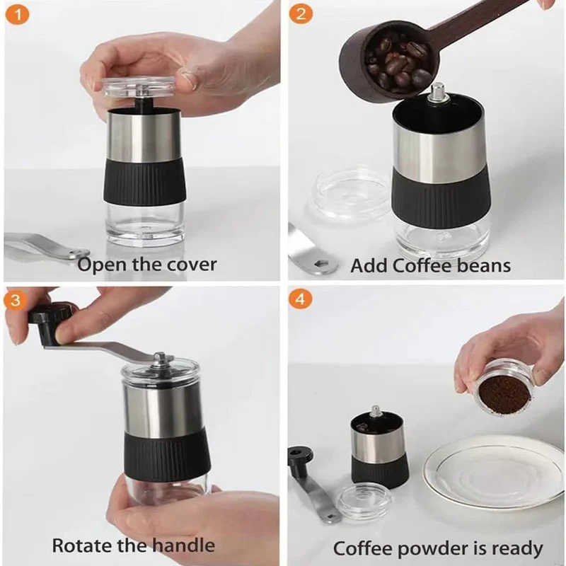 Mini-Kaffeemühle, manuell, tragbare Mühle, Pfeffermühle, Keramikkern, abnehmbar und waschbar, für italienische Kaffeemaschine im Freien