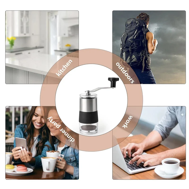 Mini-Kaffeemühle, manuell, tragbare Mühle, Pfeffermühle, Keramikkern, abnehmbar und waschbar, für italienische Kaffeemaschine im Freien