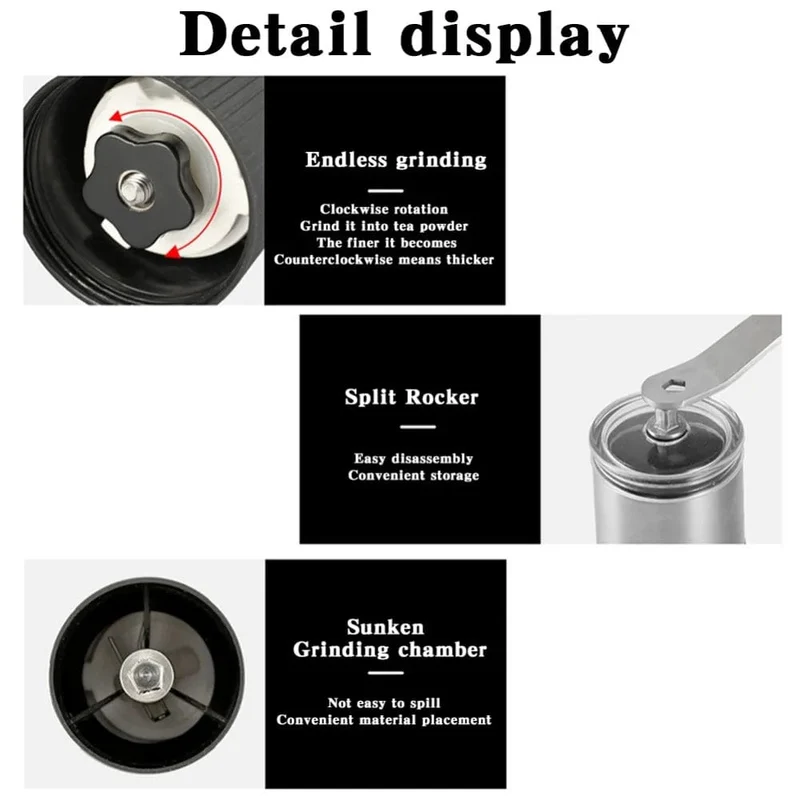 Mini-Kaffeemühle, manuell, tragbare Mühle, Pfeffermühle, Keramikkern, abnehmbar und waschbar, für italienische Kaffeemaschine im Freien
