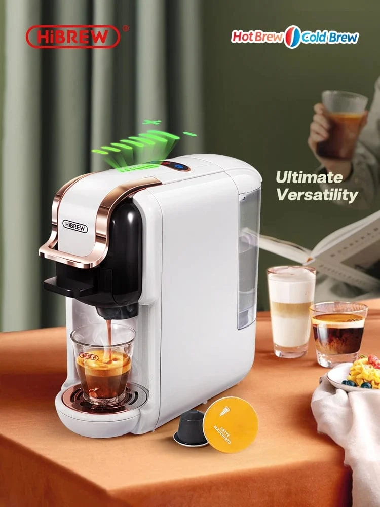 HiBREW Mehrfachkapsel-Kaffeemaschine, Heiß-/Kalt-Dolce-Gusto-Milch, Nespresso-Kapsel, ESE-Pad, gemahlener Kaffee, Cafeteria, 19 Bar, 5 in 1