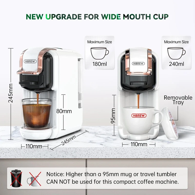 HiBREW Mehrfachkapsel-Kaffeemaschine, Heiß-/Kalt-Dolce-Gusto-Milch, Nespresso-Kapsel, ESE-Pad, gemahlener Kaffee, Cafeteria, 19 Bar, 5 in 1
