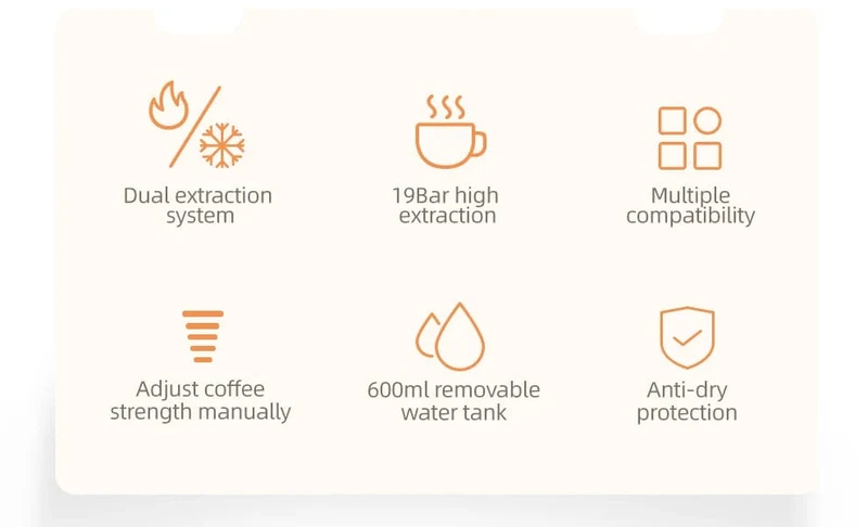 HiBREW Mehrfachkapsel-Kaffeemaschine, Heiß-/Kalt-Dolce-Gusto-Milch, Nespresso-Kapsel, ESE-Pad, gemahlener Kaffee, Cafeteria, 19 Bar, 5 in 1