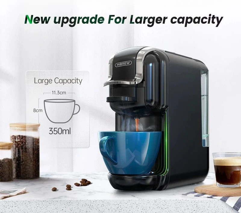 HiBREW Mehrfachkapsel-Kaffeemaschine, Heiß-/Kalt-Dolce-Gusto-Milch, Nespresso-Kapsel, ESE-Pad, gemahlener Kaffee, Cafeteria, 19 Bar, 5 in 1
