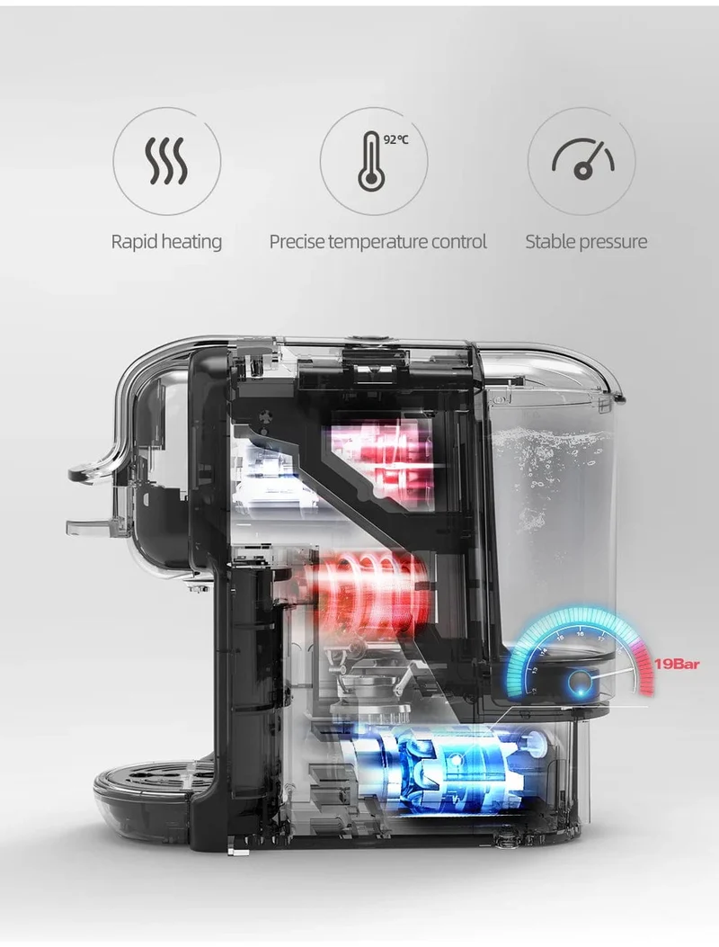 HiBREW Mehrfachkapsel-Kaffeemaschine, Heiß-/Kalt-Dolce-Gusto-Milch, Nespresso-Kapsel, ESE-Pad, gemahlener Kaffee, Cafeteria, 19 Bar, 5 in 1