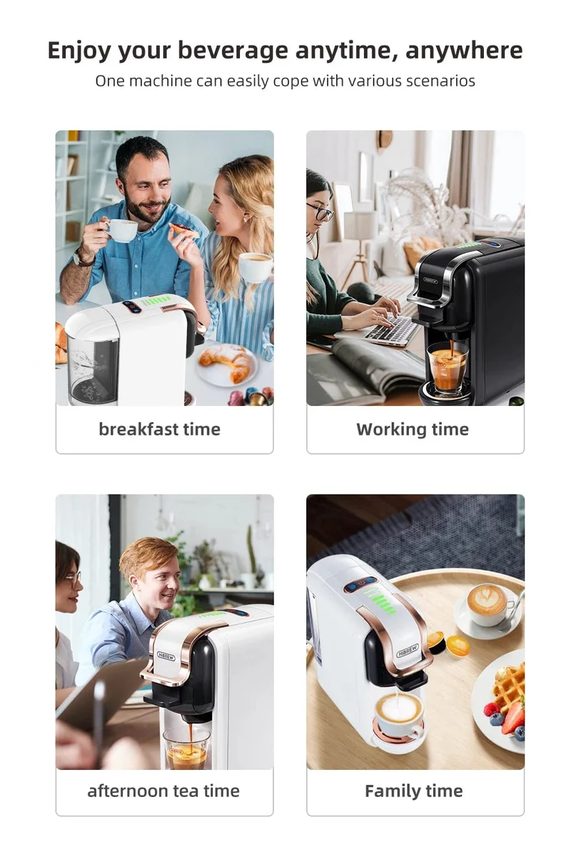 HiBREW Mehrfachkapsel-Kaffeemaschine, Heiß-/Kalt-Dolce-Gusto-Milch, Nespresso-Kapsel, ESE-Pad, gemahlener Kaffee, Cafeteria, 19 Bar, 5 in 1