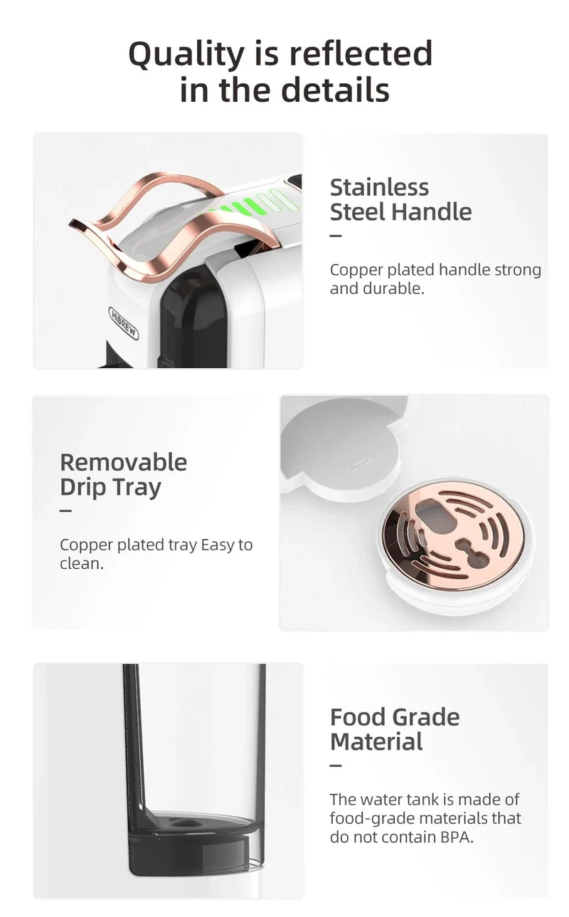 HiBREW Mehrfachkapsel-Kaffeemaschine, Heiß-/Kalt-Dolce-Gusto-Milch, Nespresso-Kapsel, ESE-Pad, gemahlener Kaffee, Cafeteria, 19 Bar, 5 in 1
