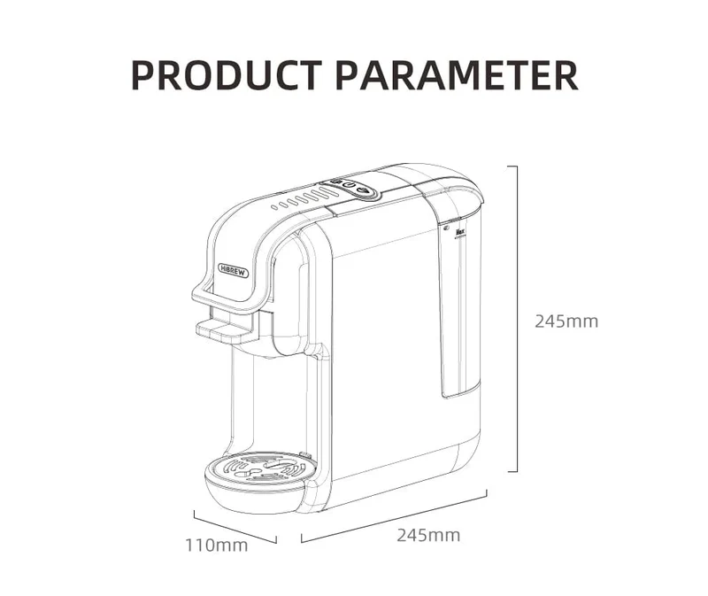 HiBREW Mehrfachkapsel-Kaffeemaschine, Heiß-/Kalt-Dolce-Gusto-Milch, Nespresso-Kapsel, ESE-Pad, gemahlener Kaffee, Cafeteria, 19 Bar, 5 in 1