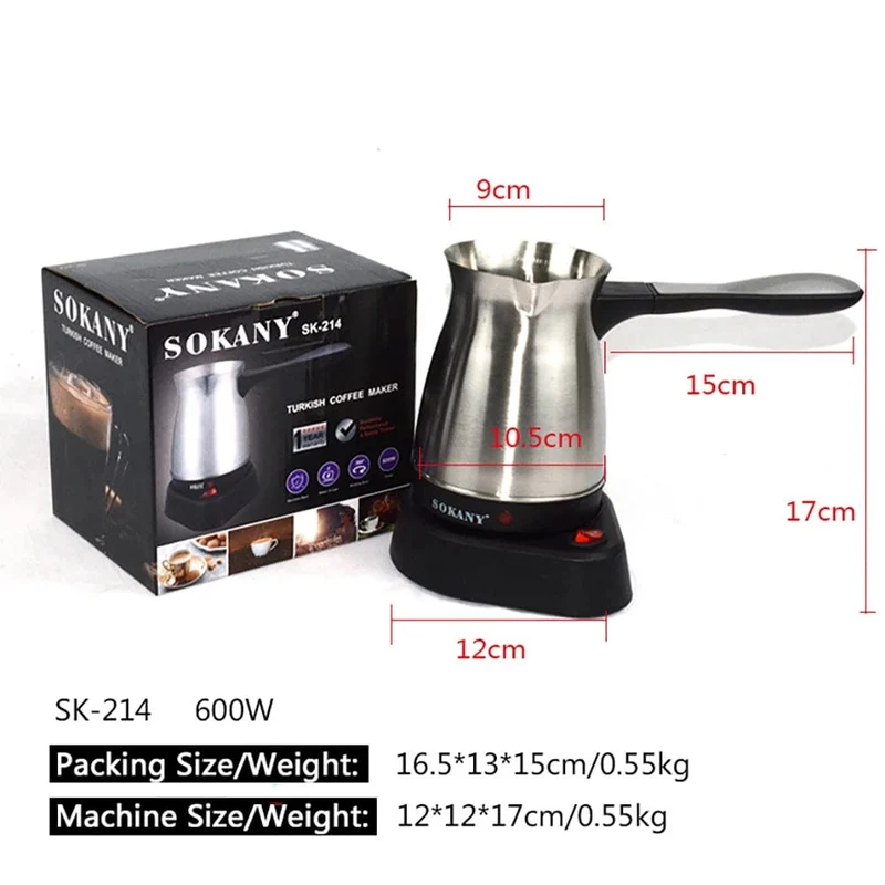 Tragbare Kaffeemaschine, elektrisch, türkisch, griechisch, Kaffeemaschine aus Edelstahl, Moka-Kanne, Kaffeemaschine