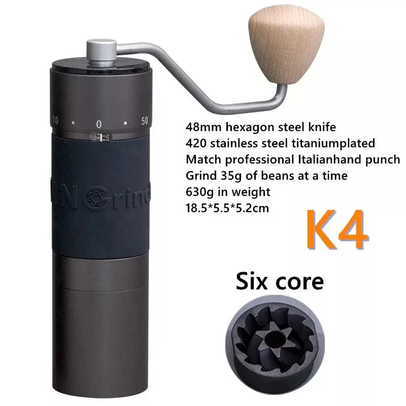 Kingrinder K4/K6 manuelle Kaffeemühle tragbare Mühle 420 Edelstahl 48 mm Edelstahl Titan-Beschichtung Grat