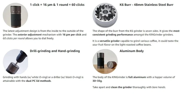 Kingrinder K4/K6 manuelle Kaffeemühle tragbare Mühle 420 Edelstahl 48 mm Edelstahl Titan-Beschichtung Grat