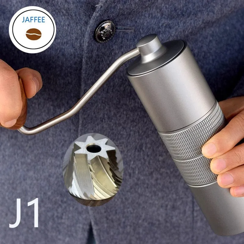 JAFFEE J0/J1 manuelle Kaffeemühle mit 38 mm 5-Kern/7-Kern-Mahlwerk, 3 Lager, tragbare Kaffeemühle, einstellbare Espressomühle