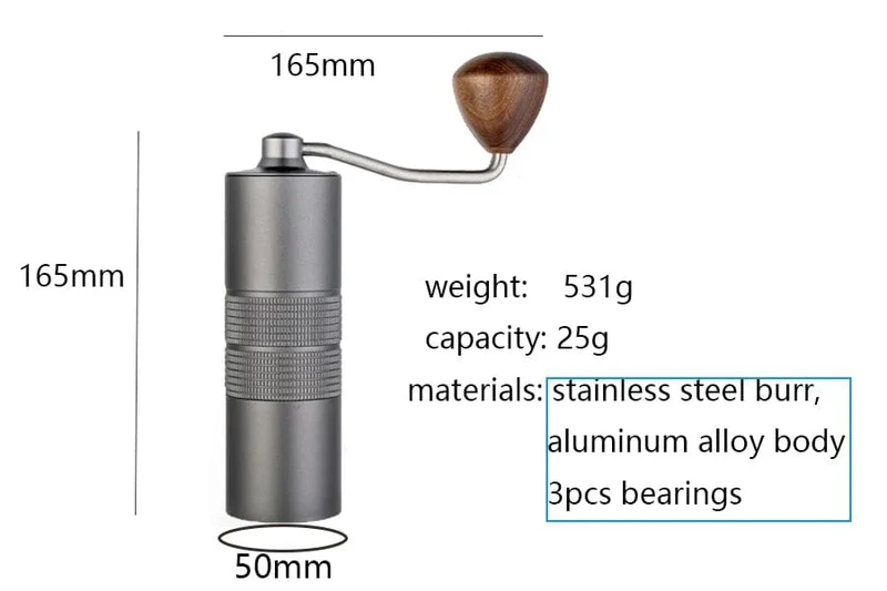 JAFFEE J0/J1 manuelle Kaffeemühle mit 38 mm 5-Kern/7-Kern-Mahlwerk, 3 Lager, tragbare Kaffeemühle, einstellbare Espressomühle