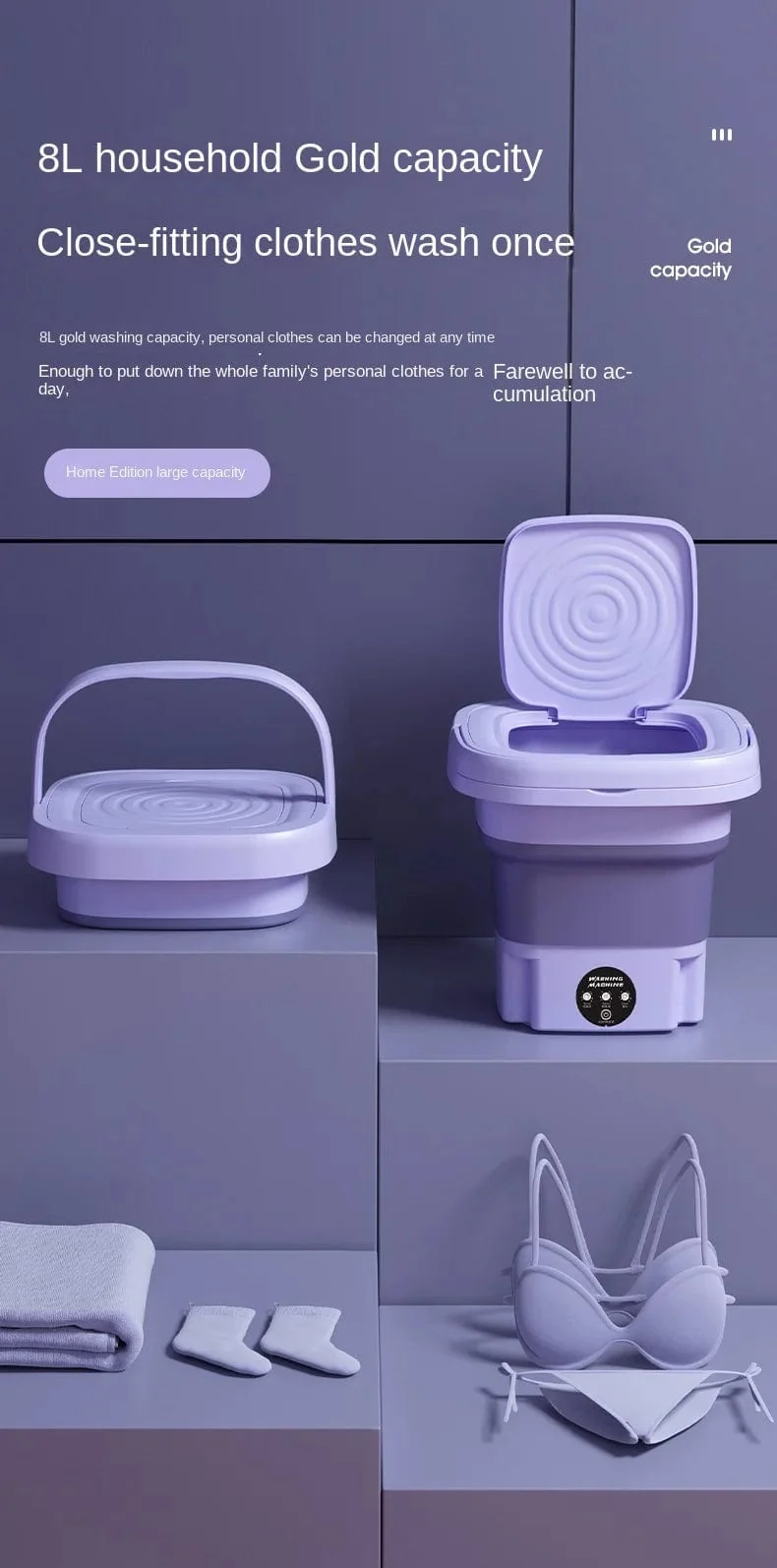 8L tragbare kleine faltbare Waschmaschine mit Schleuder für Socken, Unterwäsche, Höschen, Waschmaschine, Haushalts-Mini-Waschmaschine