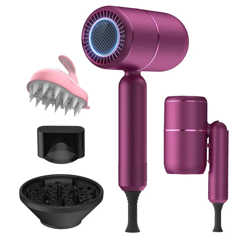 Haartrockner mit Diffusor, Ionen-Föhn, professioneller tragbarer Haartrockner, Zubehör für Frauen, lockiges Haar, lila, Haushaltsgerät