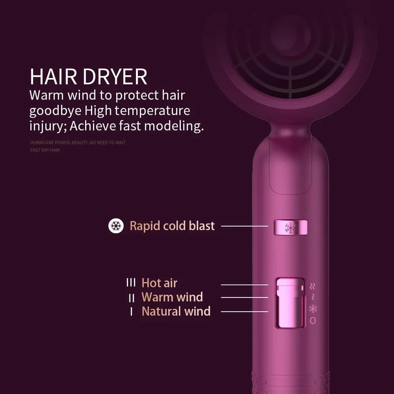 Haartrockner mit Diffusor, Ionen-Föhn, professioneller tragbarer Haartrockner, Zubehör für Frauen, lockiges Haar, lila, Haushaltsgerät