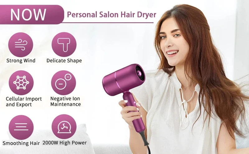 Haartrockner mit Diffusor, Ionen-Föhn, professioneller tragbarer Haartrockner, Zubehör für Frauen, lockiges Haar, lila, Haushaltsgerät