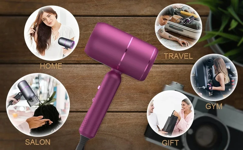 Haartrockner mit Diffusor, Ionen-Föhn, professioneller tragbarer Haartrockner, Zubehör für Frauen, lockiges Haar, lila, Haushaltsgerät