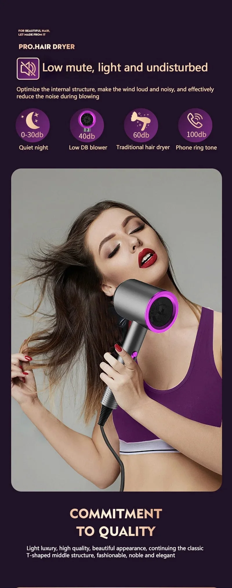 Neuer Hochgeschwindigkeits-Haartrockner mit hoher Leistung und negativen Ionen, kalt und heiß, ultraleiser professioneller Haartrockner für Friseursalons zu Hause