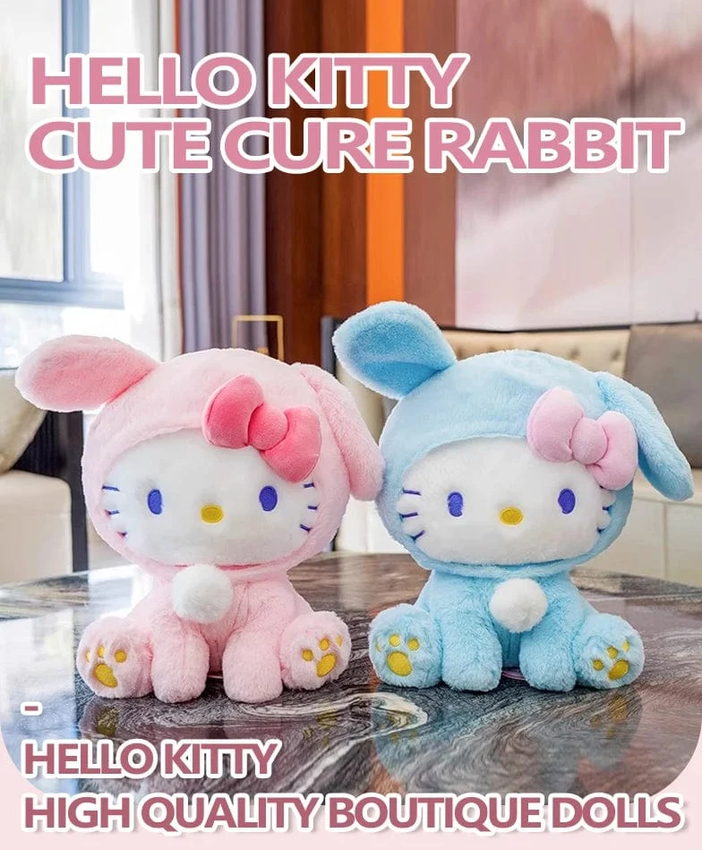 Anime Sanrio Hello Kitty KT Katze Kaninchen Stofftiere, süße Plüschtiere, Kawaii Cartoon Puppen, Geburtstagsgeschenk für Kinder, Babys, Freundin