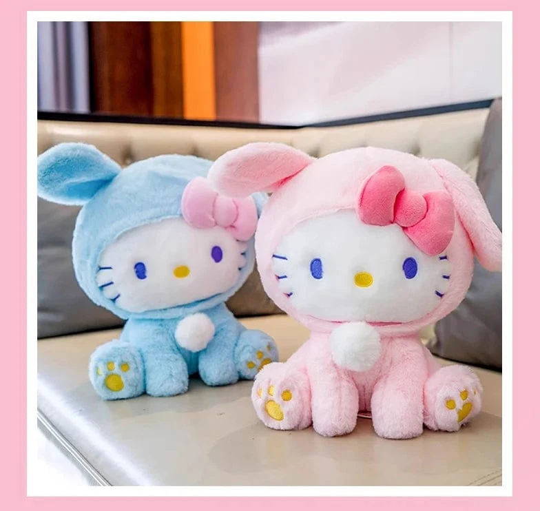 Anime Sanrio Hello Kitty KT Katze Kaninchen Stofftiere, süße Plüschtiere, Kawaii Cartoon Puppen, Geburtstagsgeschenk für Kinder, Babys, Freundin