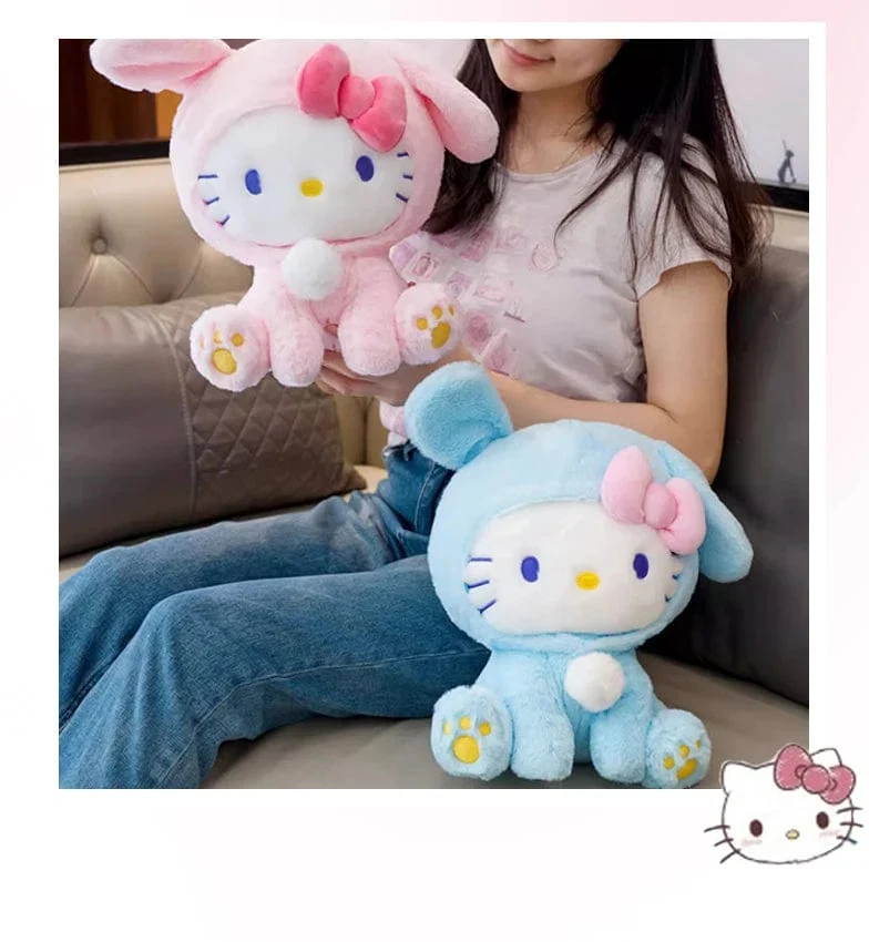 Anime Sanrio Hello Kitty KT Katze Kaninchen Stofftiere, süße Plüschtiere, Kawaii Cartoon Puppen, Geburtstagsgeschenk für Kinder, Babys, Freundin