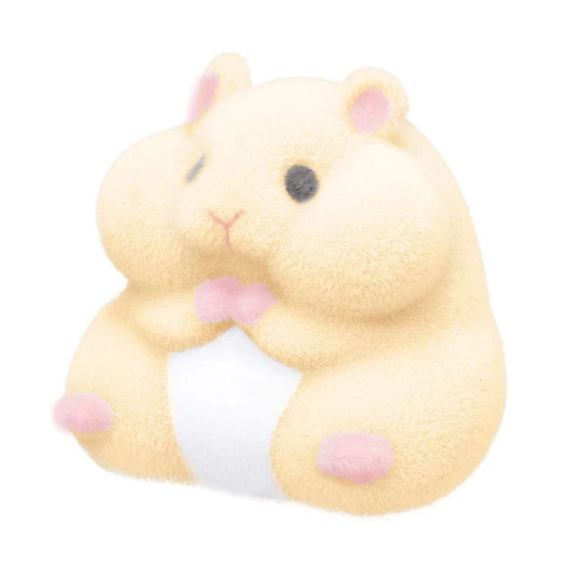 【Zufälliger Stil】 Original japanische Kapselspielzeuge, süße Kawaii-Fettmilch-weiche Hamster-Beflockungsplüschpuppen, Quetschspielzeug zum Stressabbau.